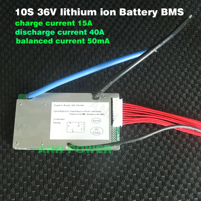 

10S 36V 40A 500-1200W Li-ion Battery BMS With Balance Function And Temperature Sensor Different Charge And Discharge Port