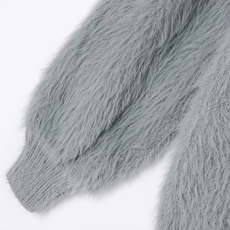 [EAM] Gray Big Size Knitting Sweater Loose Fit