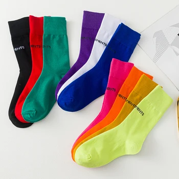 

1 pair Letter Embroidery Cotton Harajuku Women Socks Candy Colors Girls Long Socks Japanese College Style Girls High Socks
