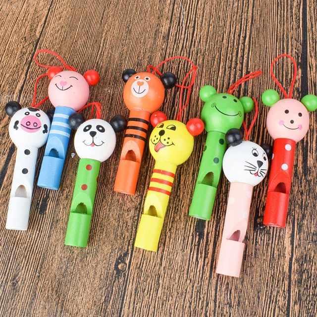 1pc Funny Wooden Toys Cartoon Animal Whistle Key Hanger Early Education Music Instrument Toy For Baby Children Gift Random Color 1