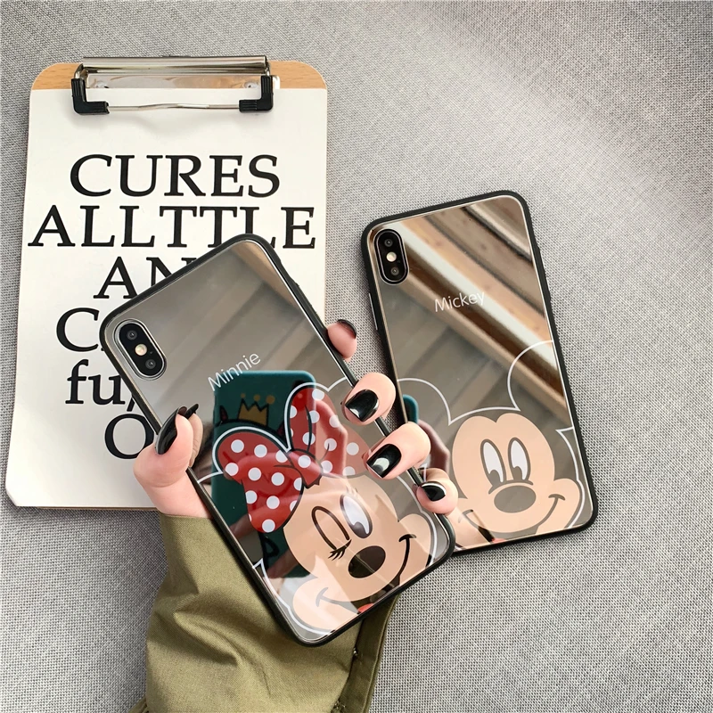 

For Iphone 6 7 8 S Plus X XR XS XSMAX Fashion Cartoon Mickey Minnie Mirror Design Cell Phone Fitted Case TPU Silicone Protector