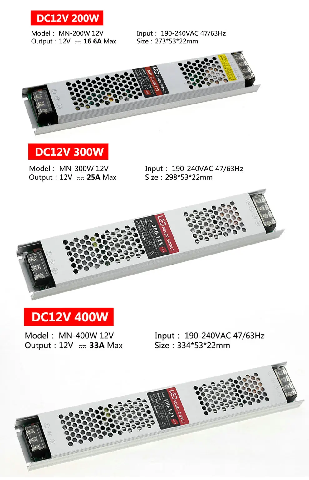 Ультра тонкий светодиодный Питание DC 12 V освещение трансформаторы 60 W 100 W 150 W 200 W 300 W AC190-240V драйвер для Светодиодный полоски