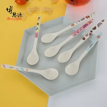 Европейская защита, бамбуковое волокно, Детская пищевая добавка, посуда, антиожогов, ложка для кормления младенцев, мультяшная ложка для перемешивания, ложка, подарок