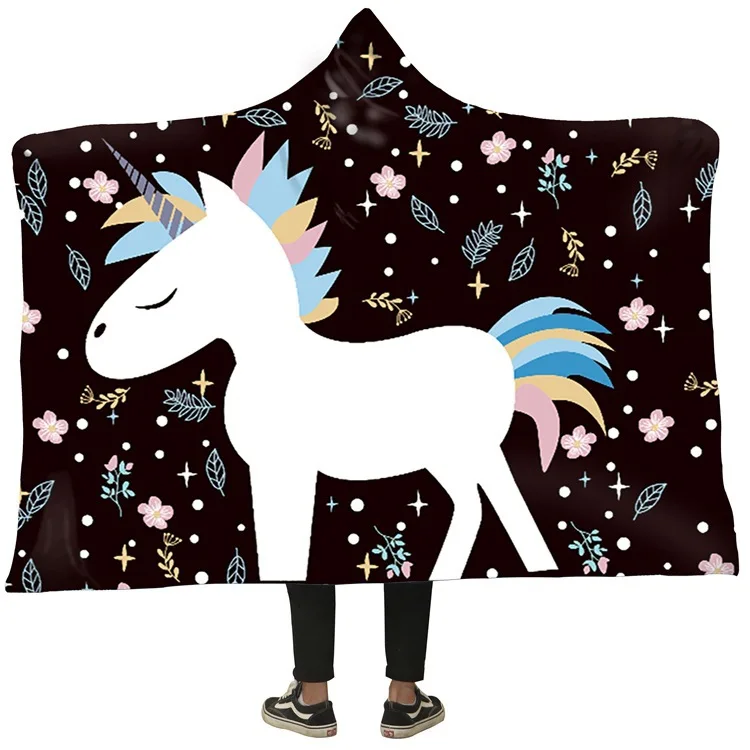 

Unicorn Blanket 3D Printed Plush Hooded Blanket Throw Weighted Blankets Warm Thick Fleece Blanket Sweatshirt for Adult Kids