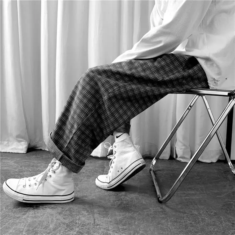 

Men's pants 2020 fall new slim solid color plan-print retro pants casual fashion individuality youth men's wear