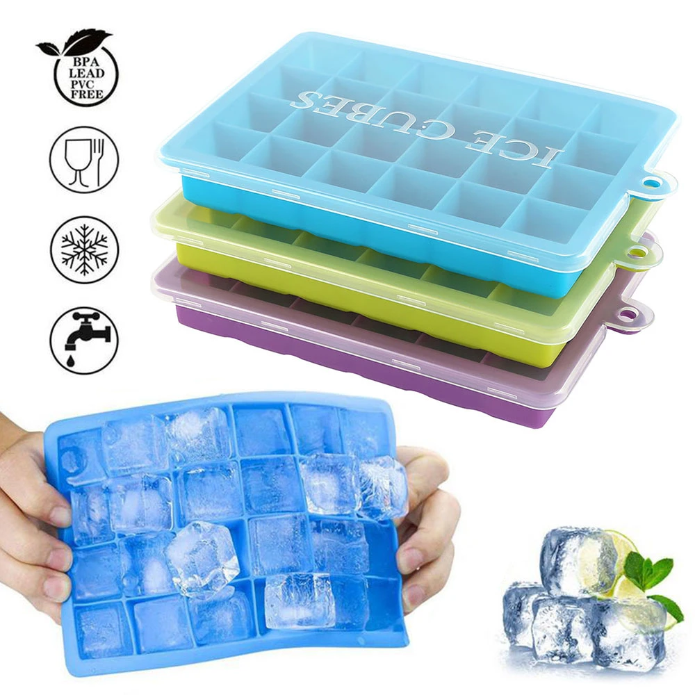 1 Pc Silicone Ice Cube Maker For Ice Candy Pudding Cake With Lid Chocolate Molds For Square Shape Ice Cube Trays Molds 24 Grids Ice Cream Tubs Aliexpress