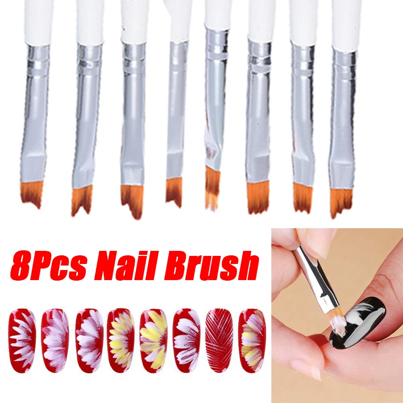 8Pcs Petal Pen Flower Pen Nail Art Brush Set DIY Painting Various