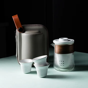 

5Pcs/Set Chinese Kung Fu Tea Set Teapot Three Travel Cups Tea Maker with Outdoor Portable Carrying Bag