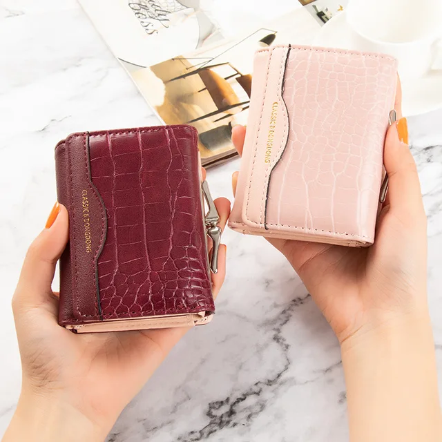 Leather Women's Wallet Female Short Retro Three-fold Folding Student Version Simple Multi-card Crocodile Pattern Coin Purse 4