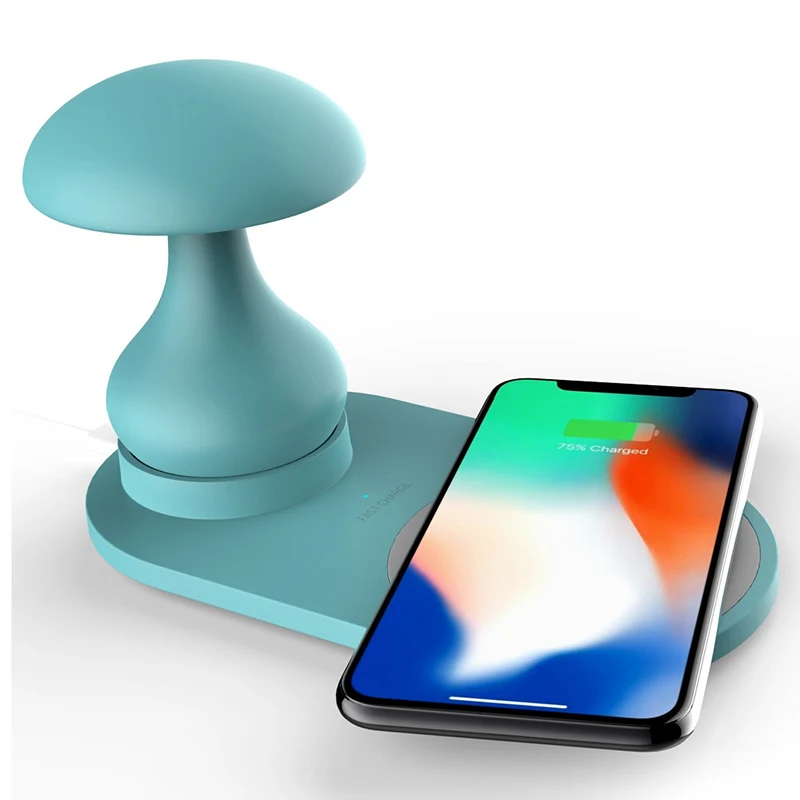 

QC 3.0 Quick Charger for Mobile Phones 3 In 1 Wireless Phone Charger Mushroom Night Lamp Wireless Charging Station Dock