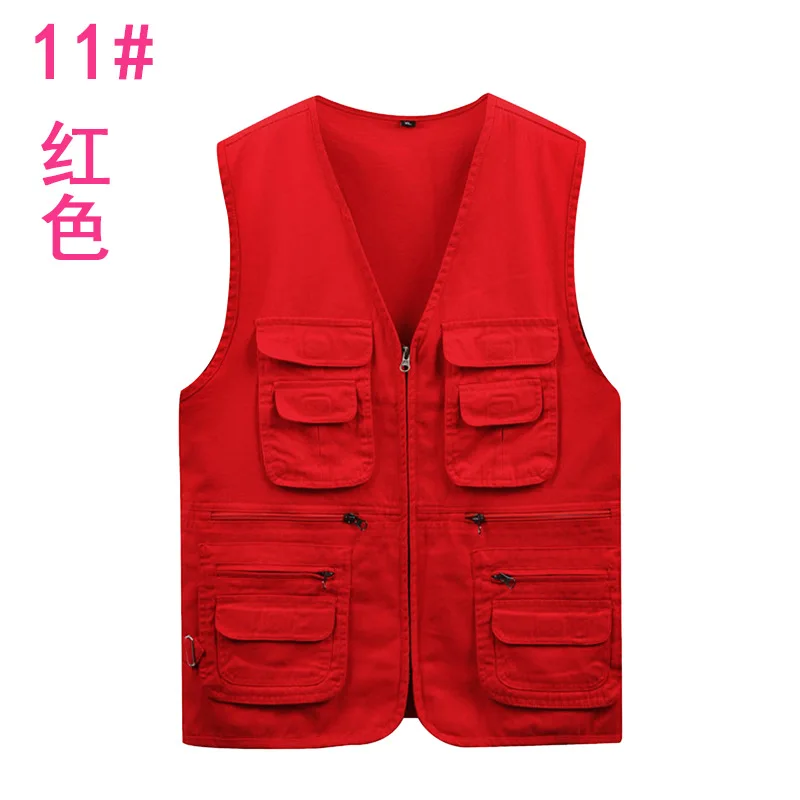 Hot Selling Men'S Wear Cotton Solid Color Waistcoat Middle-aged Men Father Vest Middle-aged Multi-pockets Waistcoat Spring And A