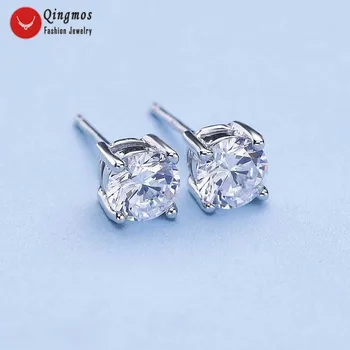 

Qingmos Classic Sterling Silver 925 Stud Earrings for Women with 3mm Four Claws White Cubic Zircon Stud Earring Fine Jewelry 573
