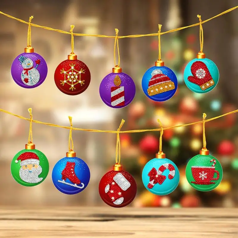 

10pcs 5DDiy Diamond Painting Christmas Tree Pendant Hanging Ornament Christmas Tree Decoration Sock Santa Man Balls Round Circle