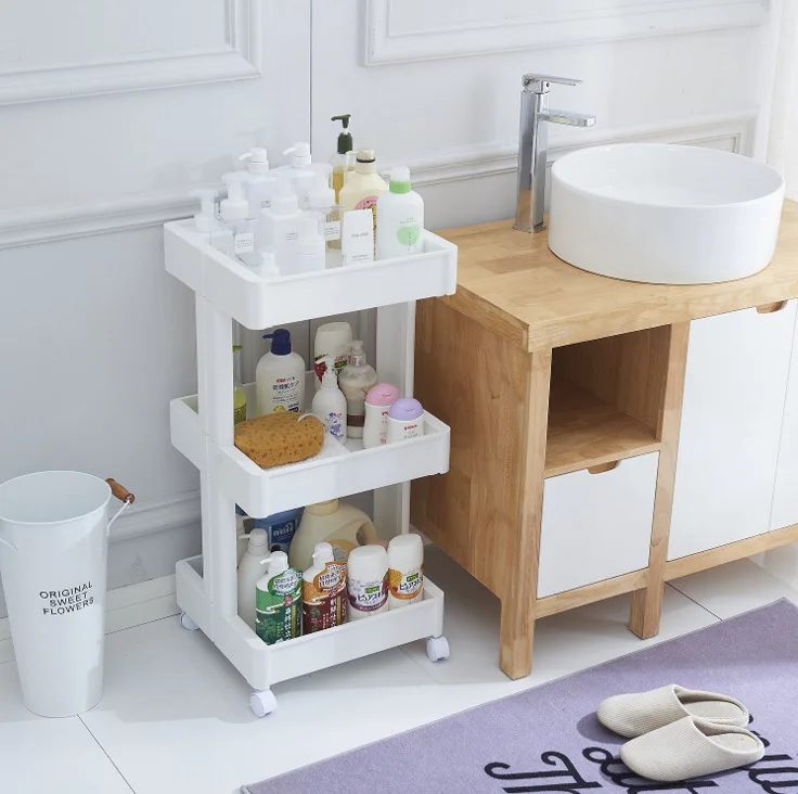 

Plastic Multifunctional Shelf Fruit And Vegetable Storage Rack Multilayer Kitchen Bathroom Storage Rack Large Size with Roller