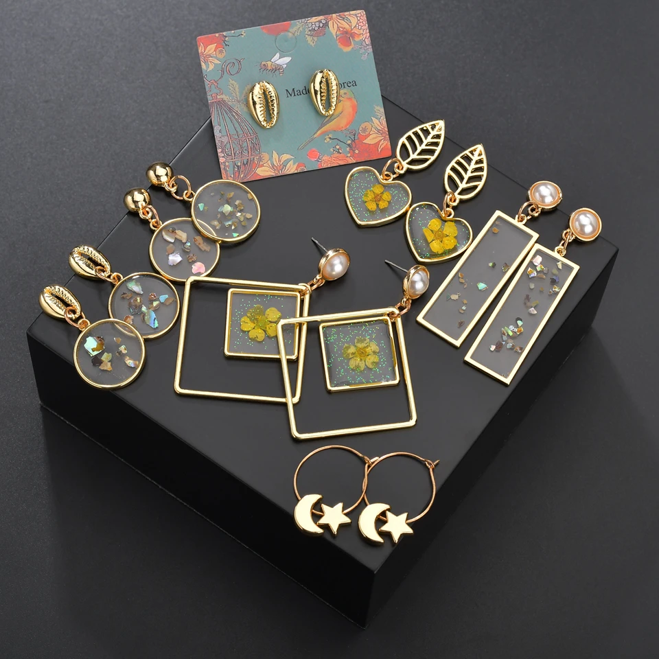 

Summer Korea Gold Conch Heart Star Shell Earrings 2019 For Women Irregular Geometric Acrylic Resin Drop Earring Jewelry Gifts