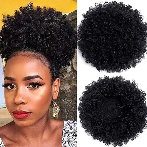 2PCS Short Afro Hair Bun Puff Synthetic Kinky Curly Chignon Hairpiece For Women Drawstring Ponytail Updo Hair Extensions