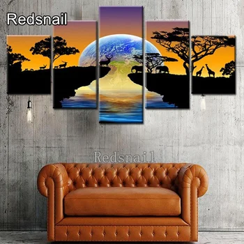 

africa Sunset painting 5 pcs DIY diamond painting animal canvas square cross stitich elephant deer Diamond Embroidery TT2542