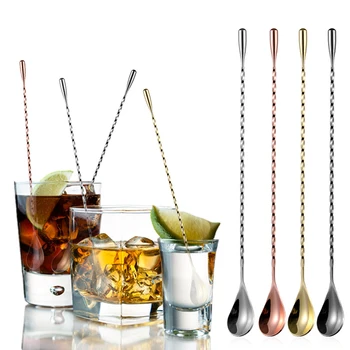 

Mixing Spoon Stirrer Stainless Steel Spiral Pattern Long Handle Bar Cocktail Shaker Spoon