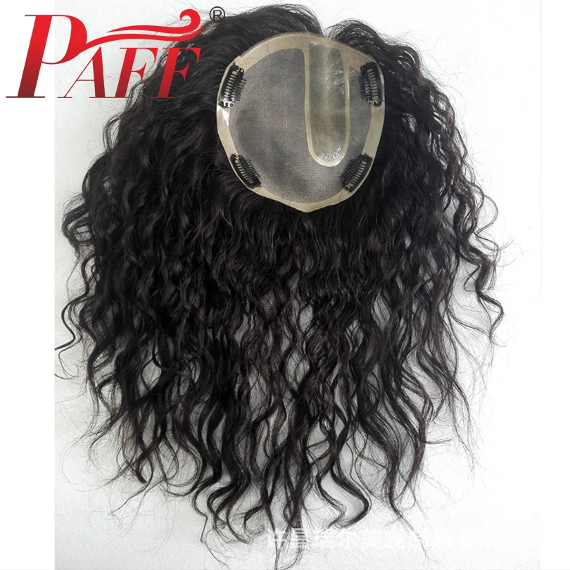 PAFF-tupé de cabello humano peruano para mujer, encaje de 9x11cm con base de seda en forma de U, repuesto de onda suelta con Clips para menos cabello