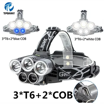 

The most powerful LED headlight headlight 5LED T6 + COB headlight power flashlight 18650 battery headlight is best for camping f