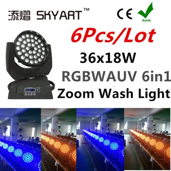 

6Pcs/Lot Hot sale 36pcs*18W RGBW 4in 1 LED moving head wash light stage lighting with zoom