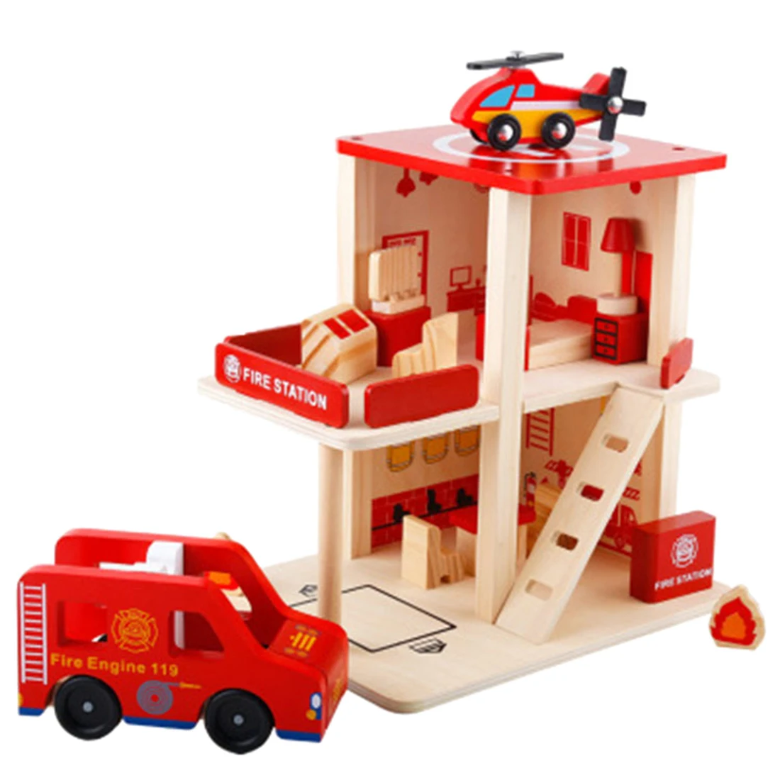 

Children DIY Wooden Simulation Assembly Fire Station/Police Station Pretend Play Educational Model BUilding Kits Toy Gift