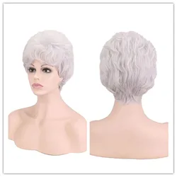 SuQ Classical Short Curly Sliver Wig Hair Synthetic Natural For Women Sliver Gray White Cosplay Heat Resistant Daily Wigs
