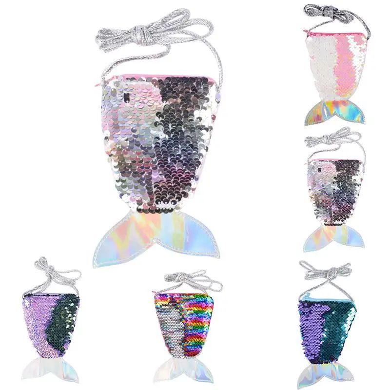 Gift for children Coin purse Mini Shoulder Bag Mermaid Tail Sequin Zipper