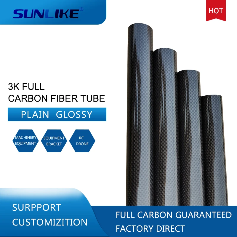 2PCS Plain Glossy Carbon Fiber Tube Drone Accessories  OD4mm8mm12mm20mm30mm40mm Length 500mm Factory Direct Sales CNC Cutting