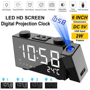 

Projection Clock Digital Alarm Clock with Snooze Function Thermometer 87.5-108 MHz FM Radio USB/Batterys Power Table LED Clock