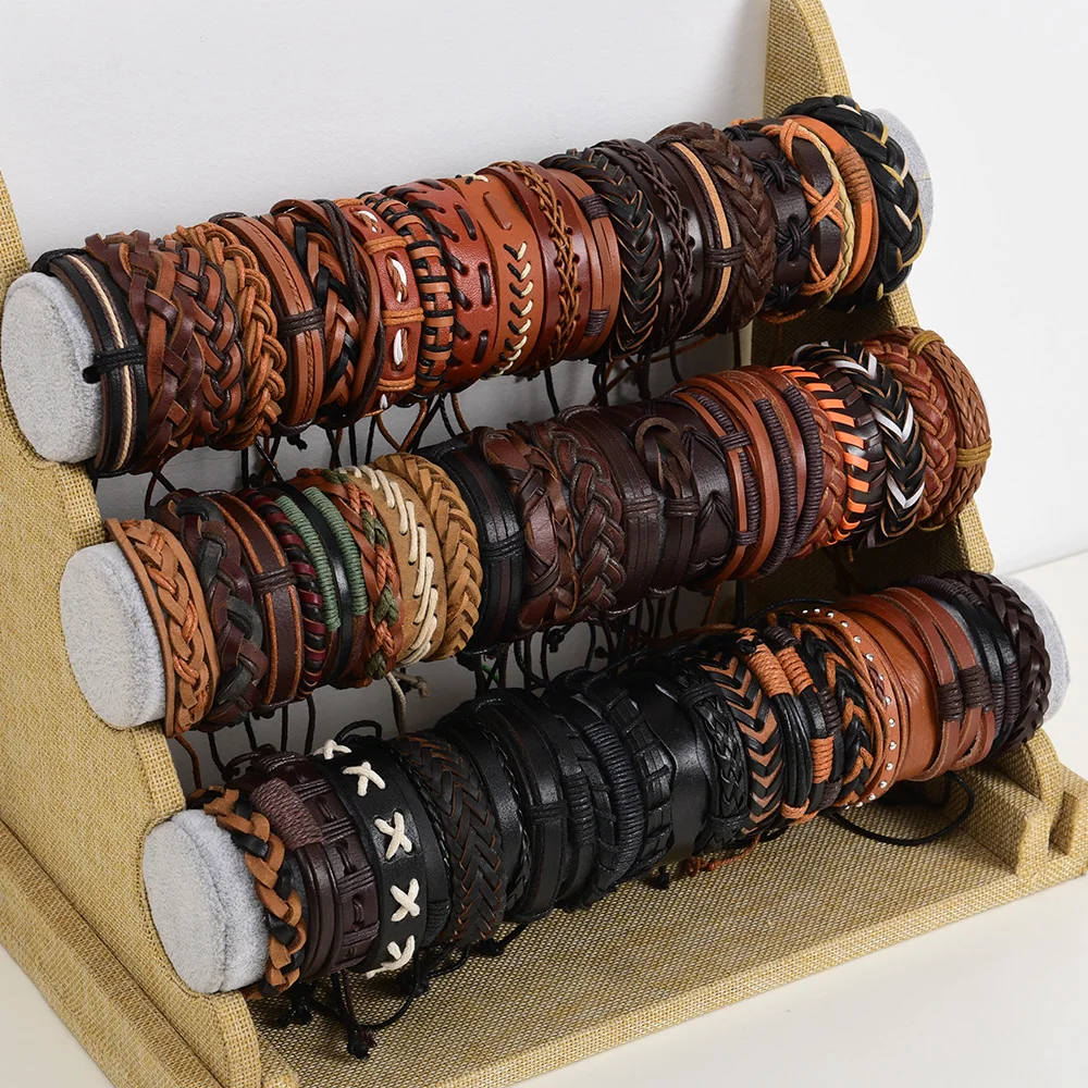 36PCS/Lot Leather Cuff Bracelets For Men's Women's Jewelry Party Gifts Mix Styles Size Adjustable leather bracelets