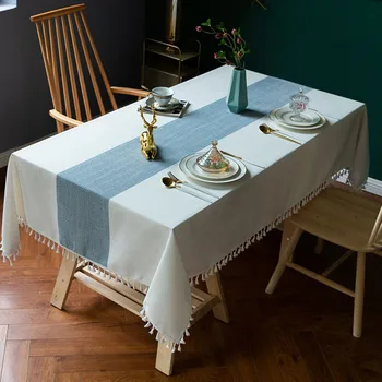 

Cotton Linen Fabric Tablecloth Striped Simple Table Mat Coffee Table Ectangular Tablecloth For Waterproof And Dustproof Kitchen