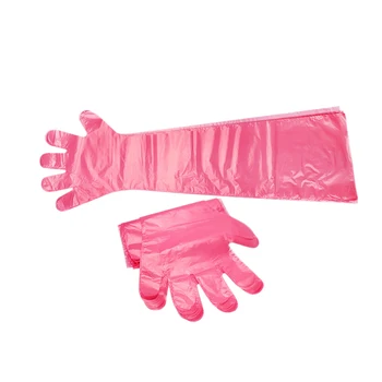 

50PCS Pet Examination Disposable Soft Plastic Film Gloves Long Arm Glove Collector Glove