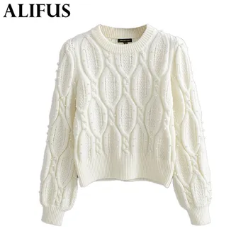 

Fashion Za Women Sweaters 2020 Solid Wool O-Neck Casual Lantern Sleeve Loose Knitting Pullover Sweater Jumper Tops