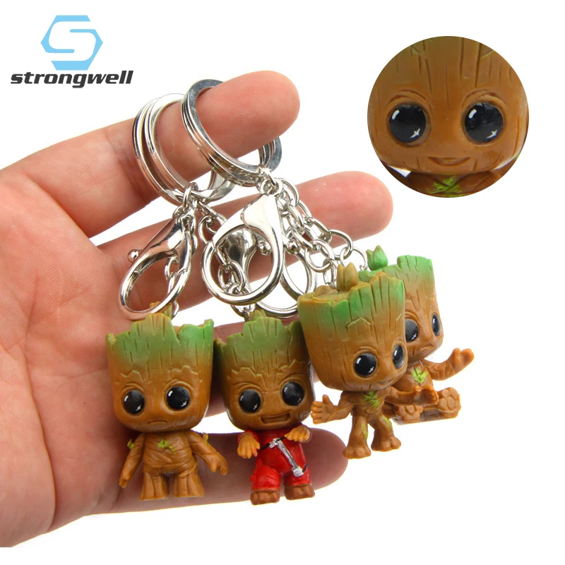

Strongwell Baby Groot Keys Chain Tree Man Model Marvel Guardians Groot Doll The Galaxy Avengers Decoration Figurine Kid Cartoon