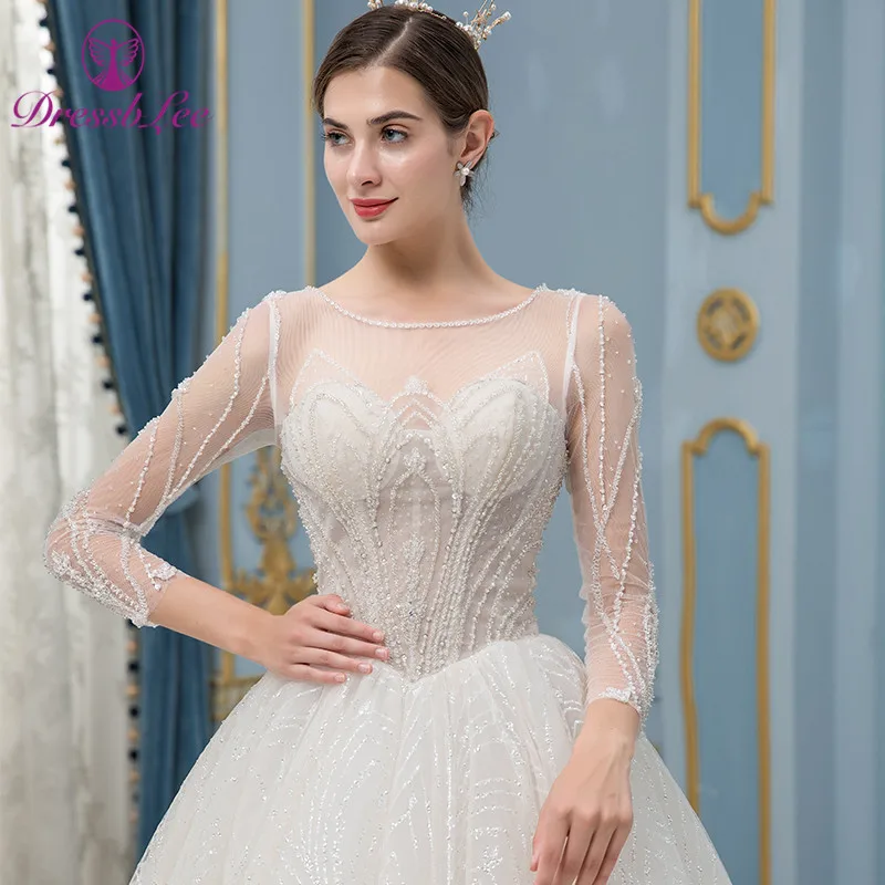 DressbLee Новое поступление блестящее свадебное платье размера плюс с длинным рукавом свадебное платье с вышивкой из кристаллов Свадебные платья