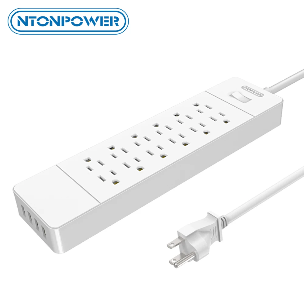 NTON POWER USP Power Strip Защита от перенапряжения штепсельная вилка США 12 розеток