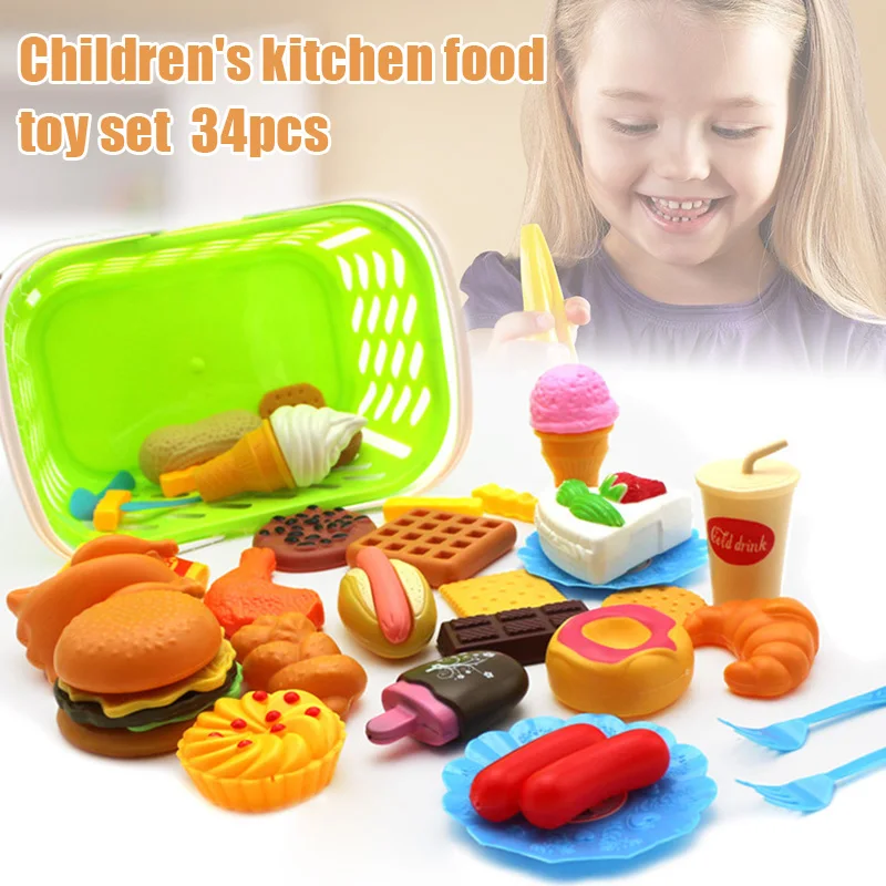 

34 PCS Fun Play Food Set for Children Kitchen Cooking Kids Toy Lot Play House YJS Dropship