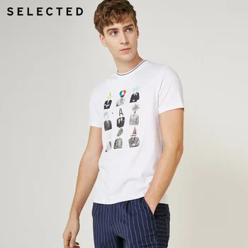

SELECTED Men's 100% Cotton Printed White Short-sleeved T-shirt S|419201601