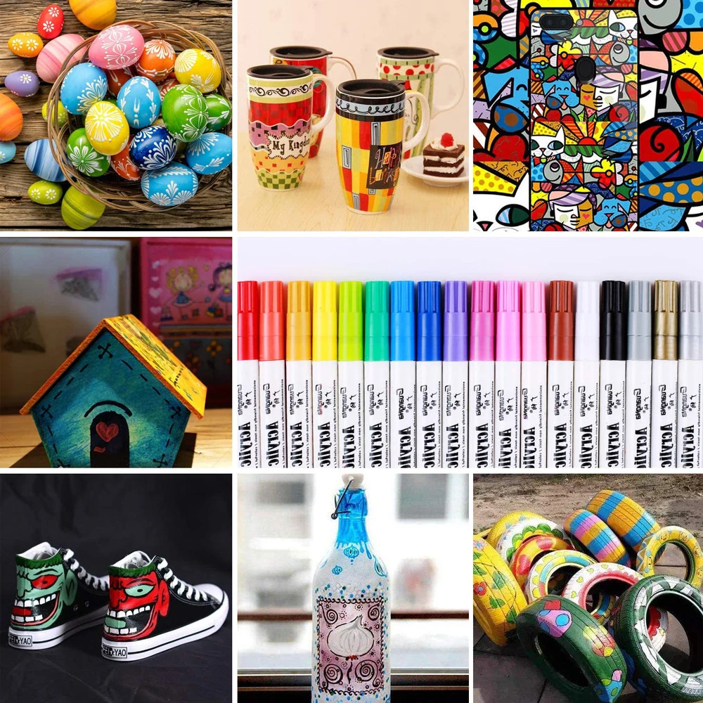 아크릴 페인트 마커 펜, 암벽화 머그잔, 세라믹 유리 목재 패브릭 페인팅용 아트 마커 펜, 12 색, 18 색, 24 색, 36 색, 0.7mm