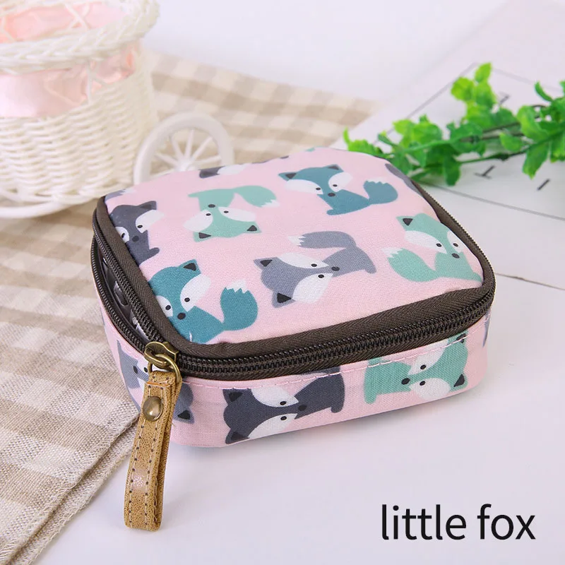 little fox Многофункциональный маленький кошелек большой емкости водонепроницаемый милый косметичка с рисунком из мультфильма 12*12 см молния мешок санитарный блокнот-Органайзер - Цвет: little fox