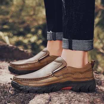 

men Shoes leather Casual Men Shoes Fashion genuine Leather Men outdoor Loafers Moccasins Slip on Male Flats shoes big size 48