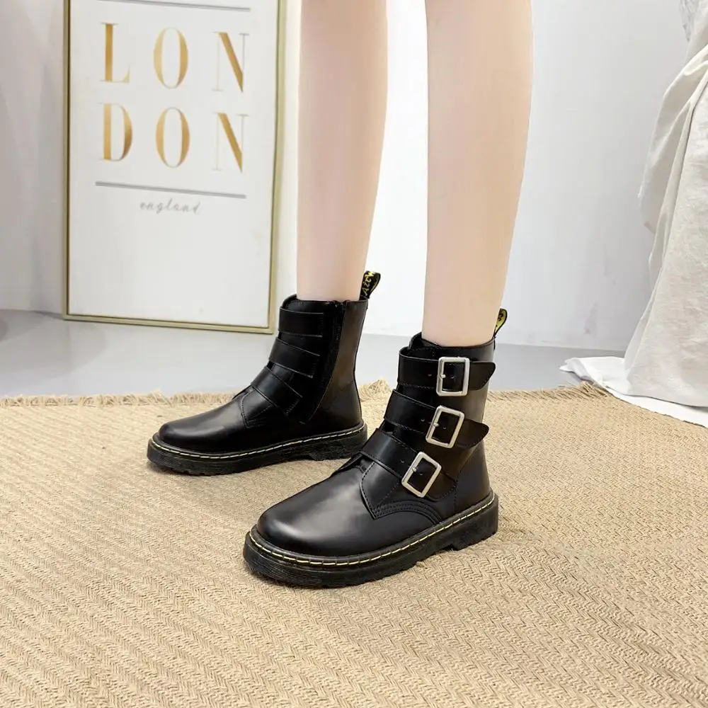 

Low Heels booties Winter Shoes Women Round Toe Women's Short Boot Leather Booties Fashion Boots Woman Zipper 2019 Ankle Punk