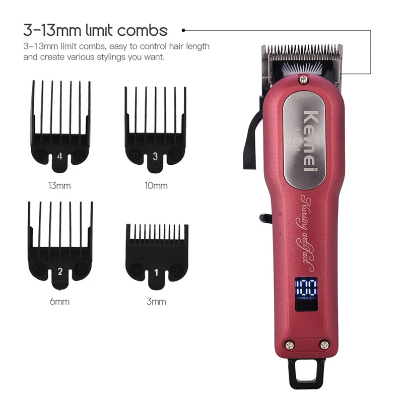 Kemei ЖК-дисплей беспроводной Перезаряжаемый триммер машинка для стрижки волос электрическая машинка для стрижки волос борода бритва резак
