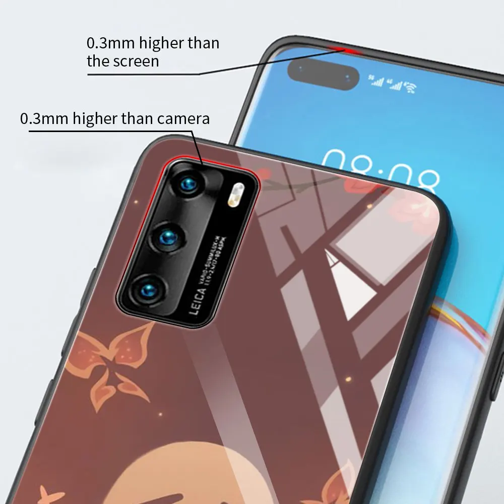 Glass Case for Huawei P30 Lite P40 Pro P Smart Z P20 Y7 Y9 Tempered Coque Y9a Honor 9X 20 Smartphone Housing Genshin Impact Cute