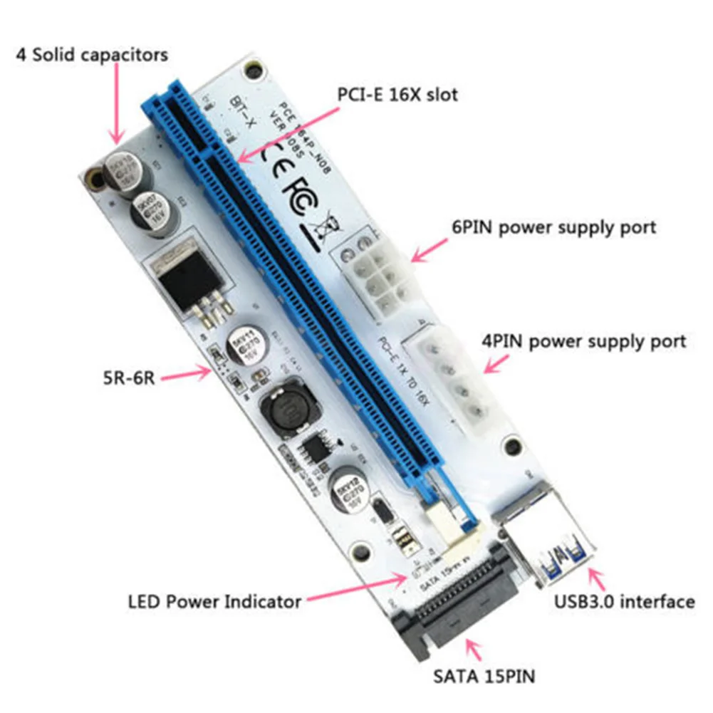2020 USB 3.0 PCI-E Express 1x To 16x Mining Cable Extender Riser Card SATA Adapter Computer Cables & Connectors переходник