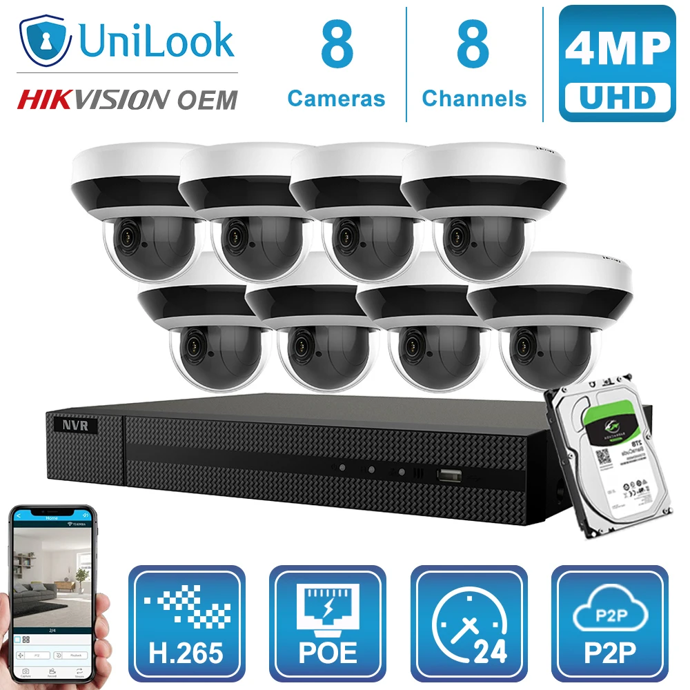 UniLook 8CH NVR 4MP 4X оптическая 16-кратная ip-камера с цифровым зумом POE, комплект домашней/наружной системы безопасности, комплект видеонаблюдения и видеонаблюдения NVR