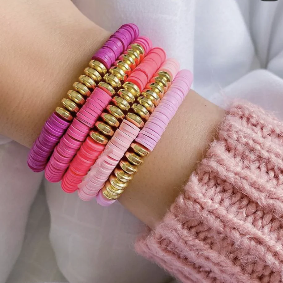 4pcs Polymer Clay Disc Beaded Bracelet Heishi Golden Color Stone Beads Bracelets For Women Fashion Jewelry bracelet jewelry
