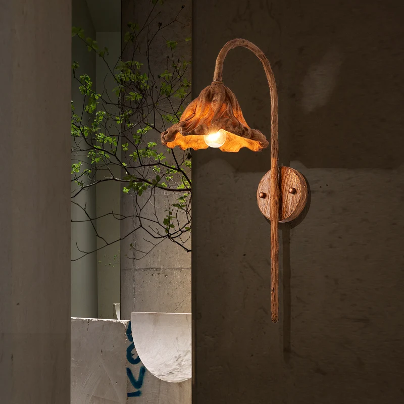 Настенный светильник в стиле ретро с листьями лотоса лампы для украшения отеля