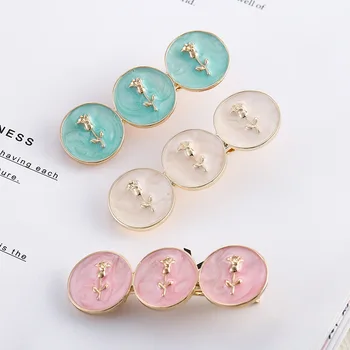 

Korean Sweet Design Candy Color metal Heart Round Shape Rose Cute alloy Hair Clip For Women